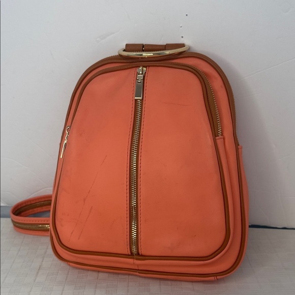Valentina Italian Orange Pebbled Leather Sling Backpack/Shoulder Bag ?